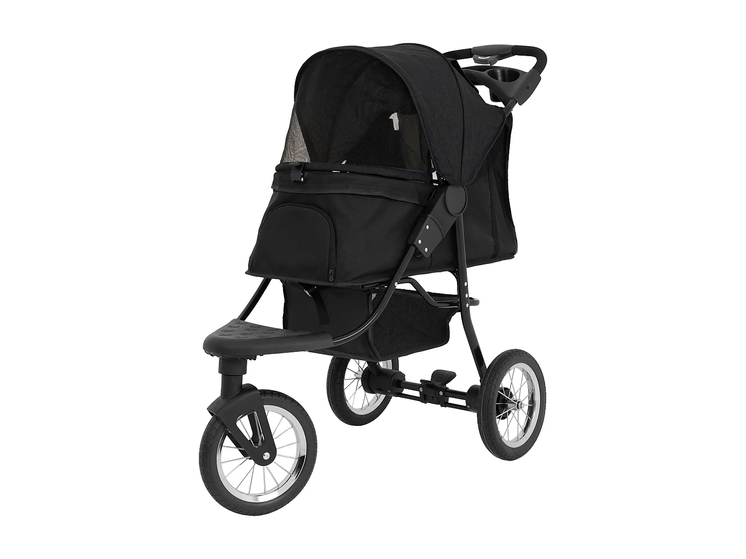 Faltbarer 3 Rad Buggy Schwarz - Jogger für Haustiere, Hund, Katze, Tragetasche