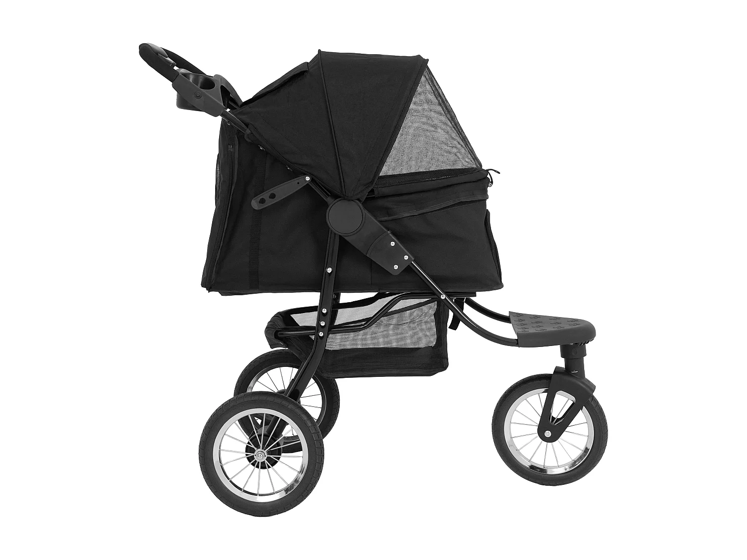Faltbarer 3 Rad Buggy Schwarz - Jogger für Haustiere, Hund, Katze, Tragetasche