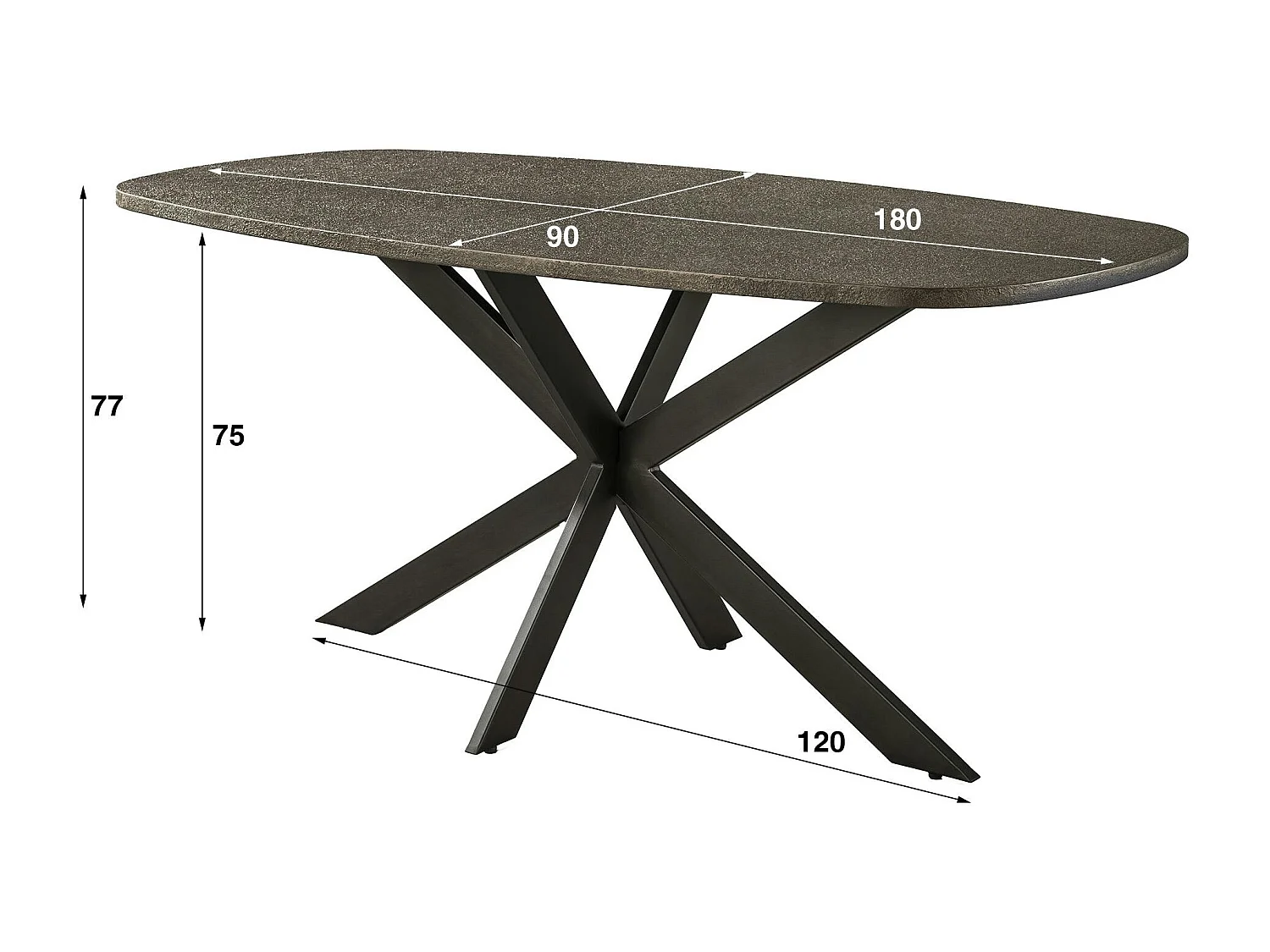 Table à manger vintage à bords ronds 180 cm RALF