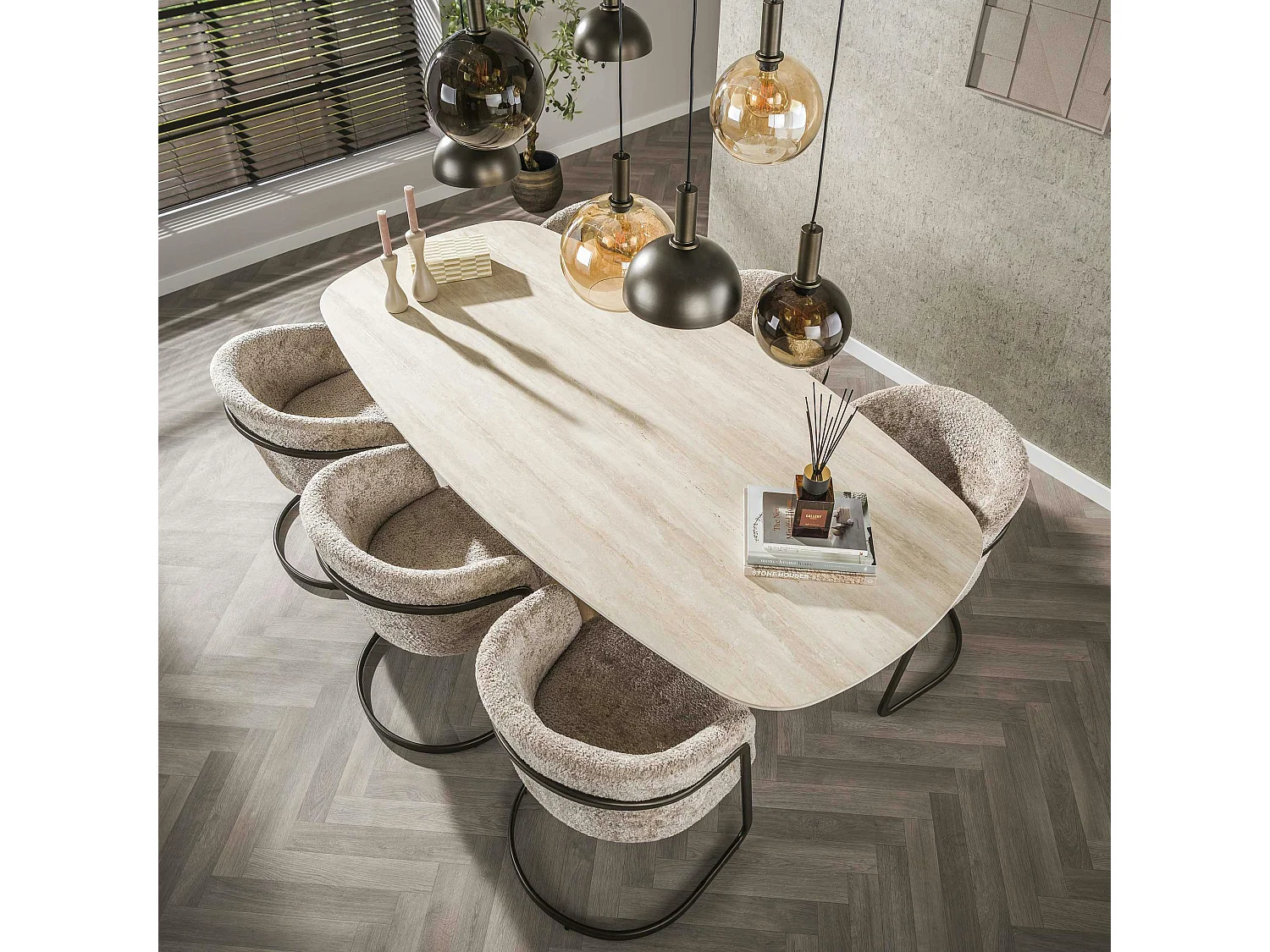 Table à manger céramique effet travertin 215 cm ASCOLI