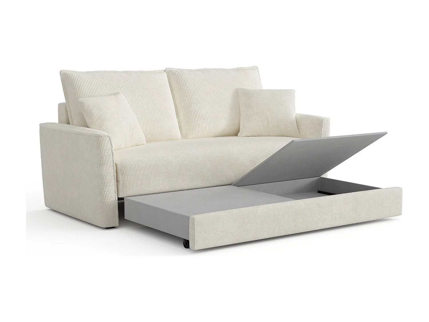 Canapé convertible 3 places velours côtelé crème 180cm LUXO