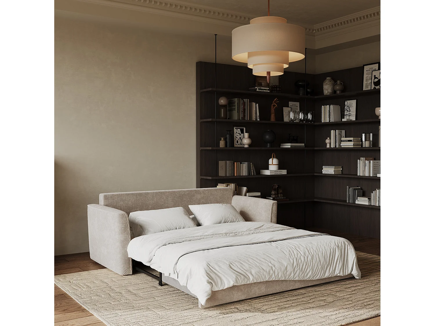 Canapé convertible 3 places velours côtelé taupe 180cm LUXO