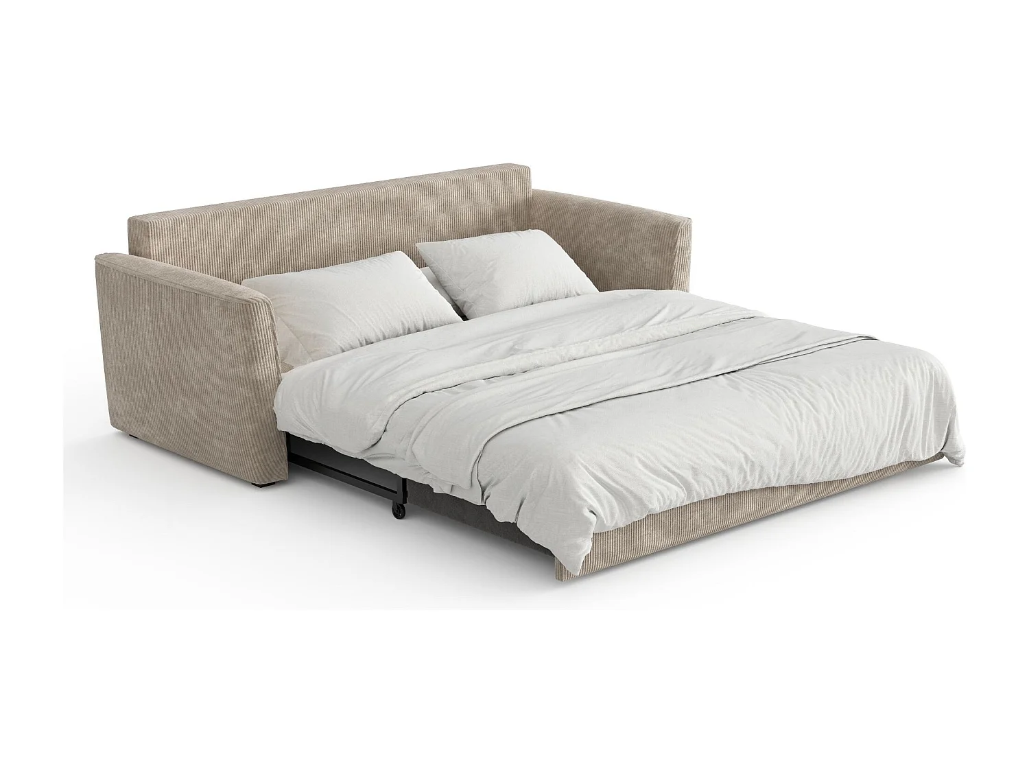 Canapé convertible 3 places velours côtelé taupe 180cm LUXO