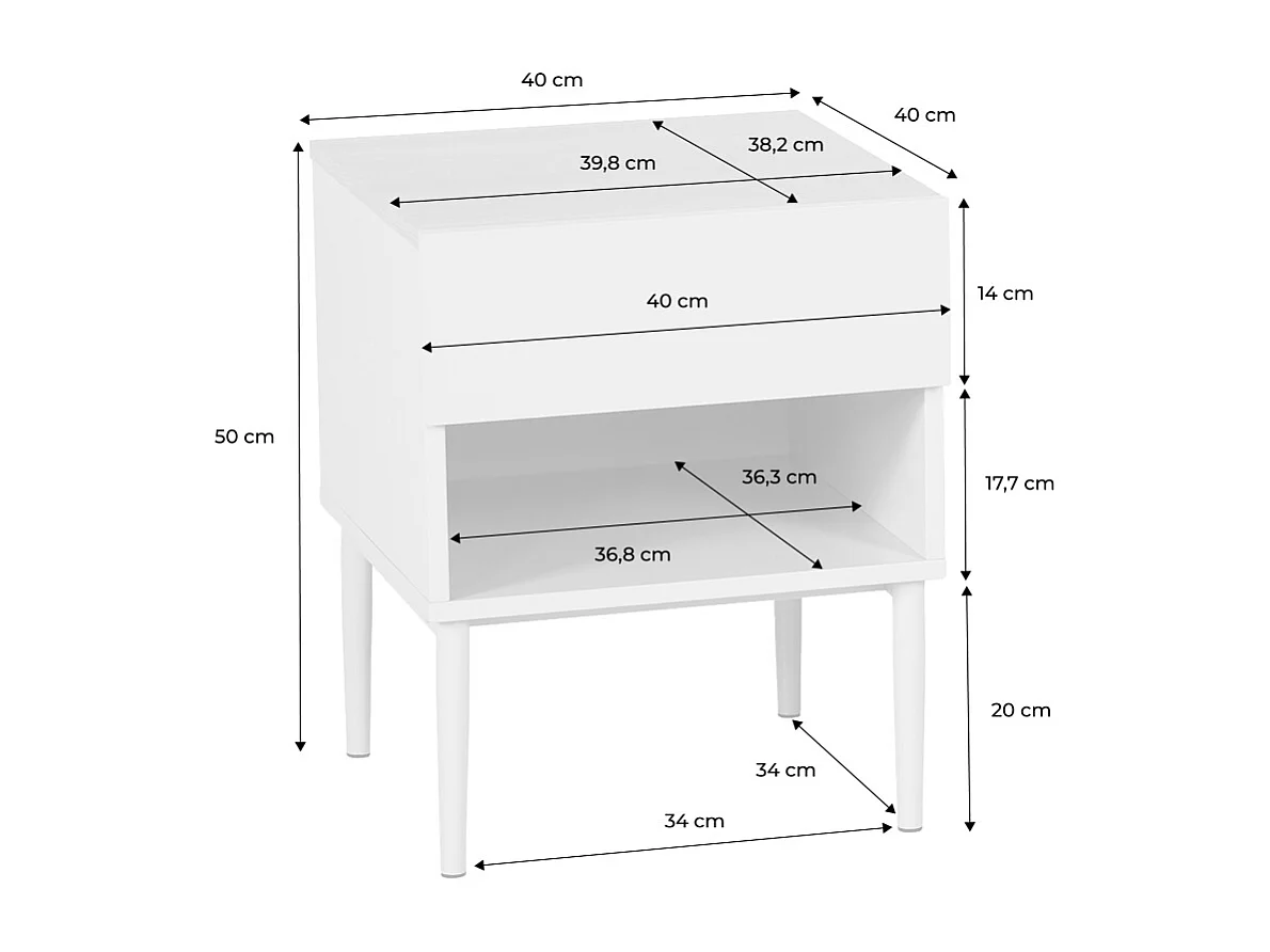 Table de chevet métal et décor bois 1 porte 1 niche gris et noyer - Ashton