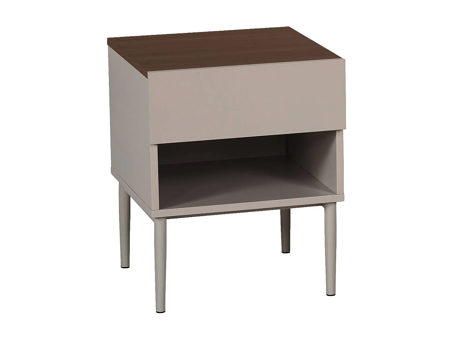 Table de chevet métal et décor bois 1 tiroir 1 niche gris et noyer - Ashton