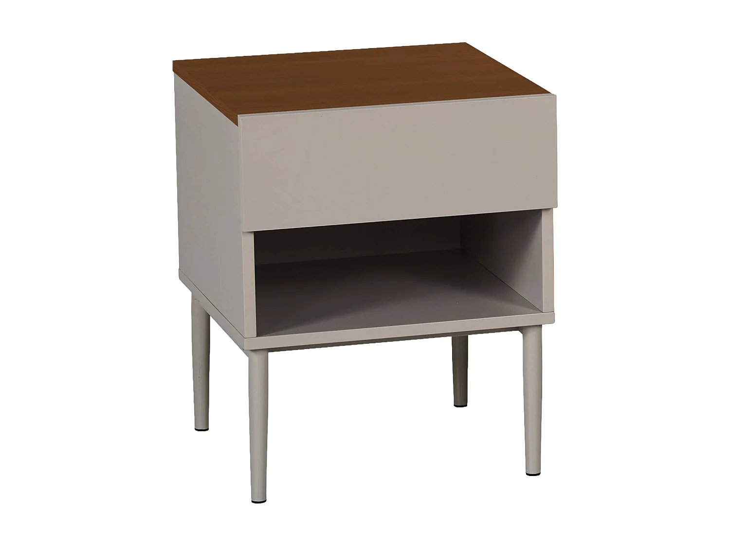 Table de chevet métal et décor bois 1 tiroir 1 niche gris et noyer - Ashton