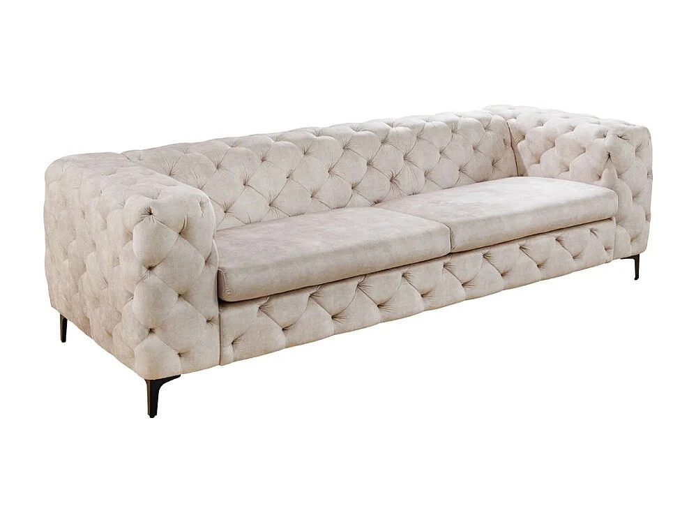 Canapé droit VELENA champagne – Canapé baroque en velours avec pieds métal noirs