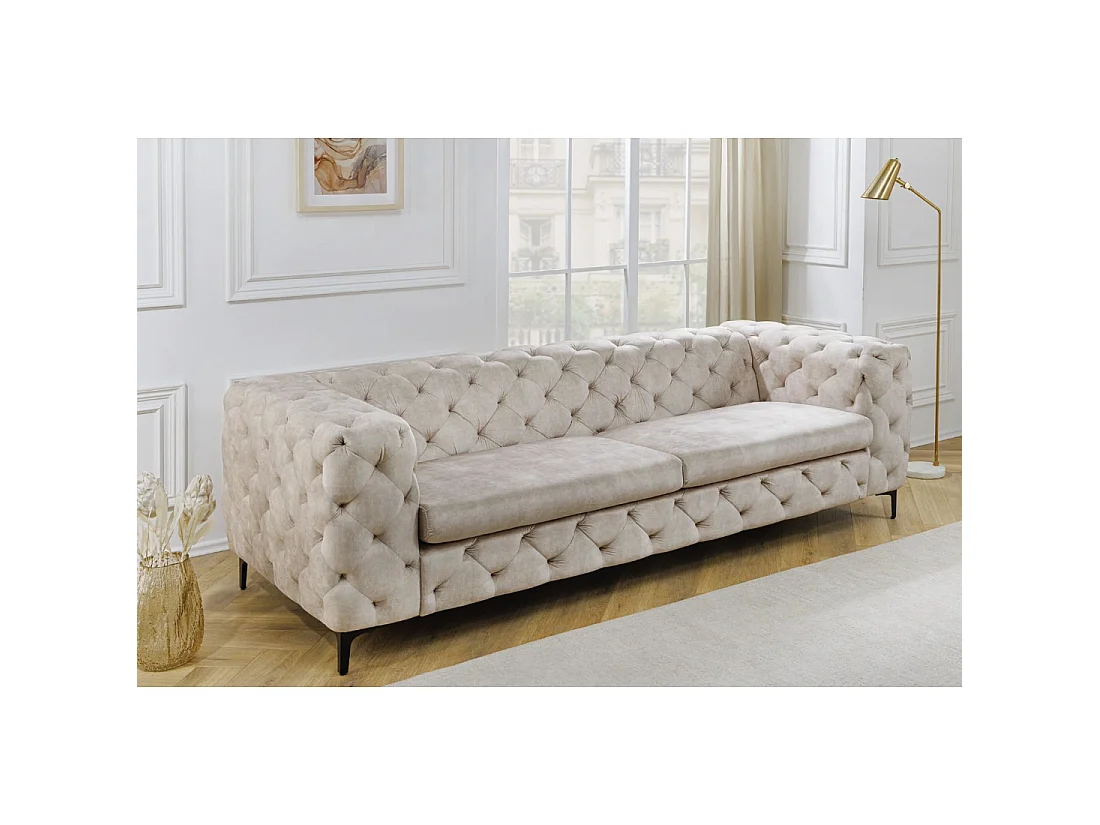 Sofa recht VELENA champagne - Barokke fluwelen sofa met zwarte metalen poten