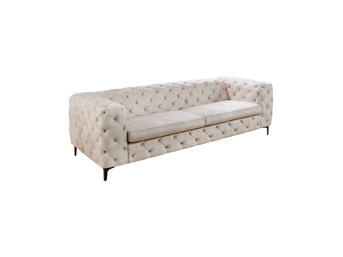 Sofa recht VELENA champagne - Barokke fluwelen sofa met zwarte metalen poten