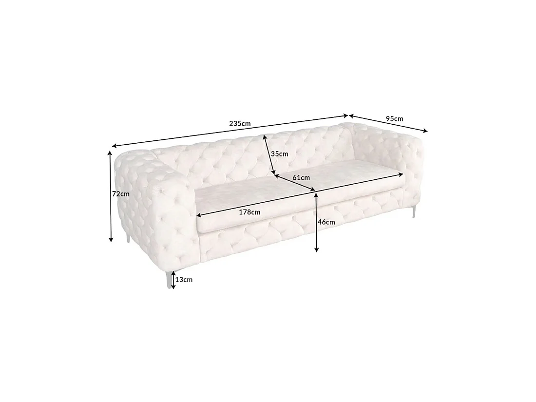 Sofa recht VELENA champagne - Barokke fluwelen sofa met zwarte metalen poten