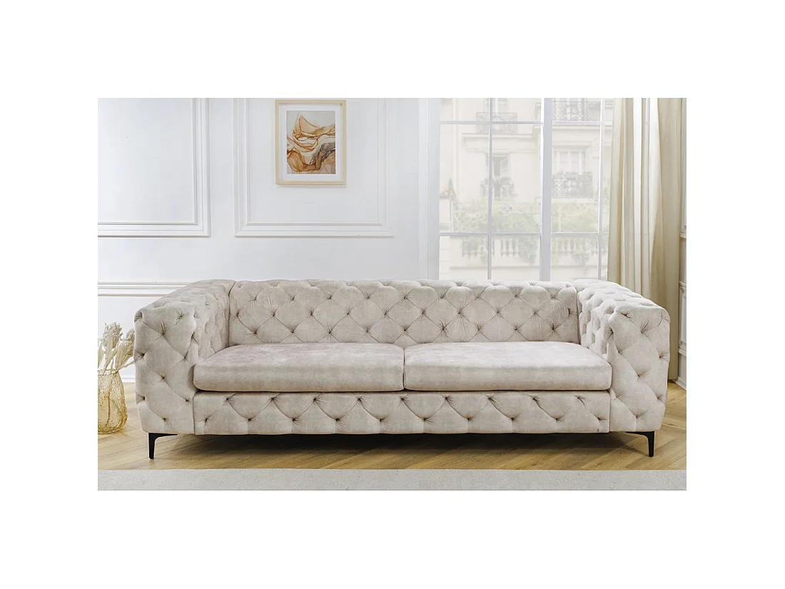 Sofa recht VELENA champagne - Barokke fluwelen sofa met zwarte metalen poten