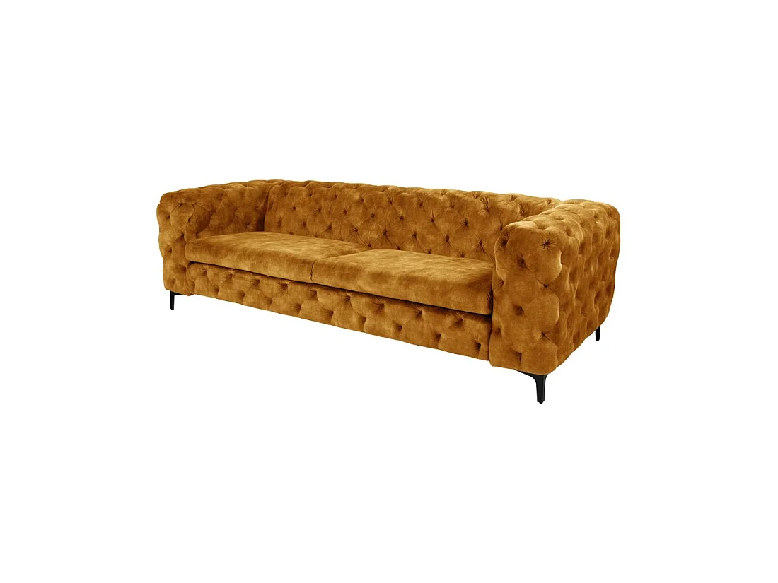 Sofa recht VELENA mosterdgeel - Barokke fluwelen sofa met zwarte metalen poten