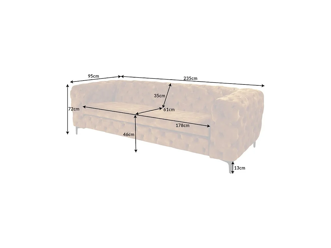 Sofa recht VELENA mosterdgeel - Barokke fluwelen sofa met zwarte metalen poten