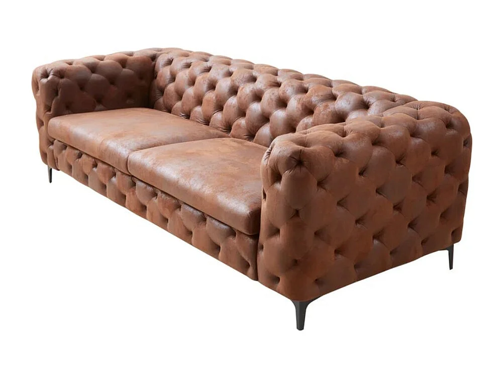 Canapé droit VELENA marron – Canapé baroque en microfibre avec pieds métal noir