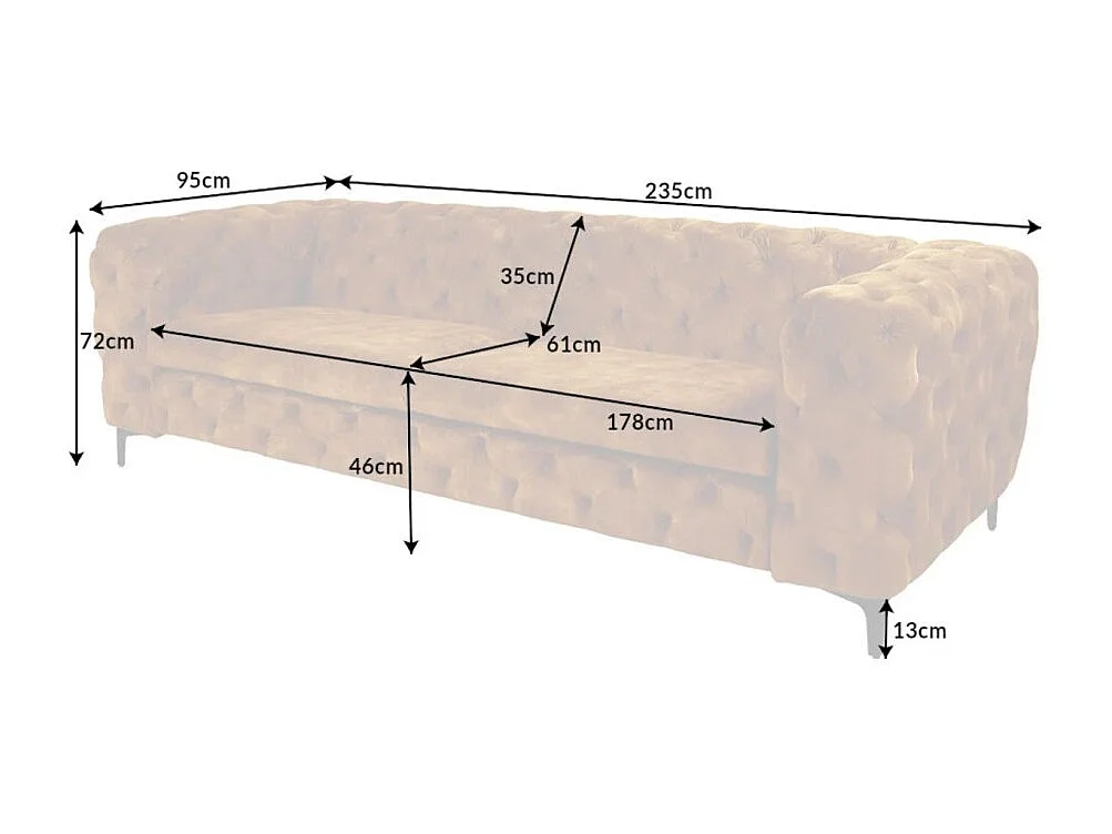 Sofa VELENA braun – Barocksofa aus Mikrofaser mit schwarzen Metallfüßen