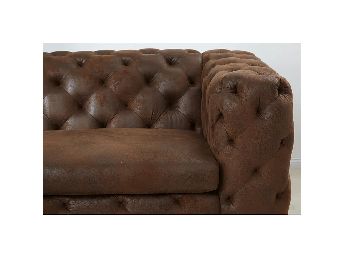 Canapé droit VELENA marron capitonné – Canapé baroque en microfibre avec pieds métal noirs