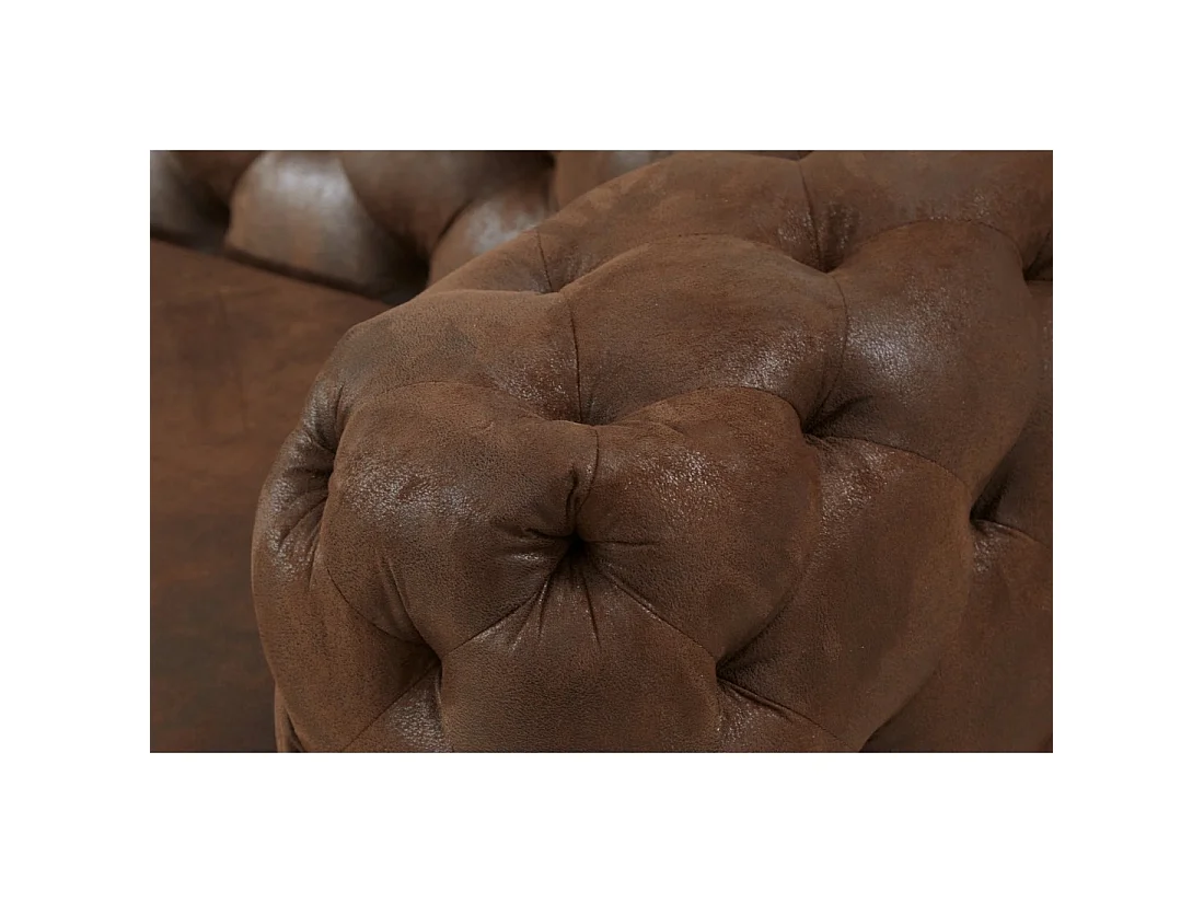 Canapé droit VELENA marron capitonné – Canapé baroque en microfibre avec pieds métal noirs