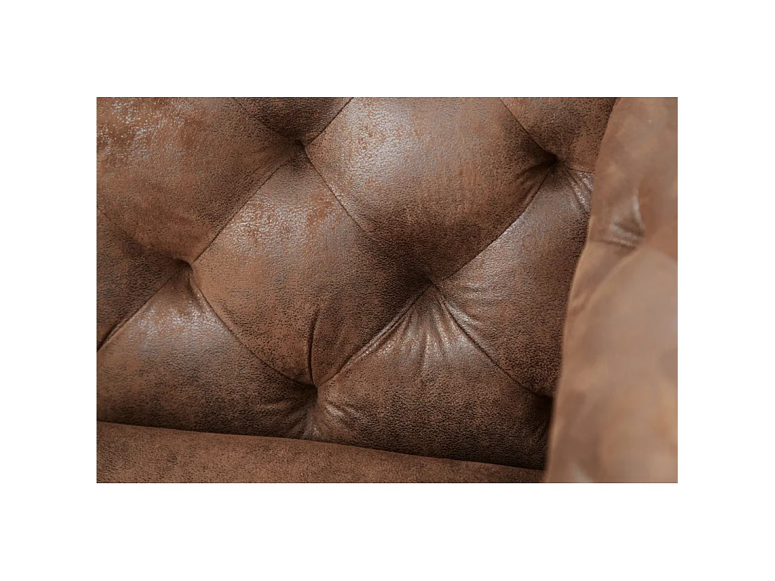 Canapé droit VELENA marron capitonné – Canapé baroque en microfibre avec pieds métal noirs