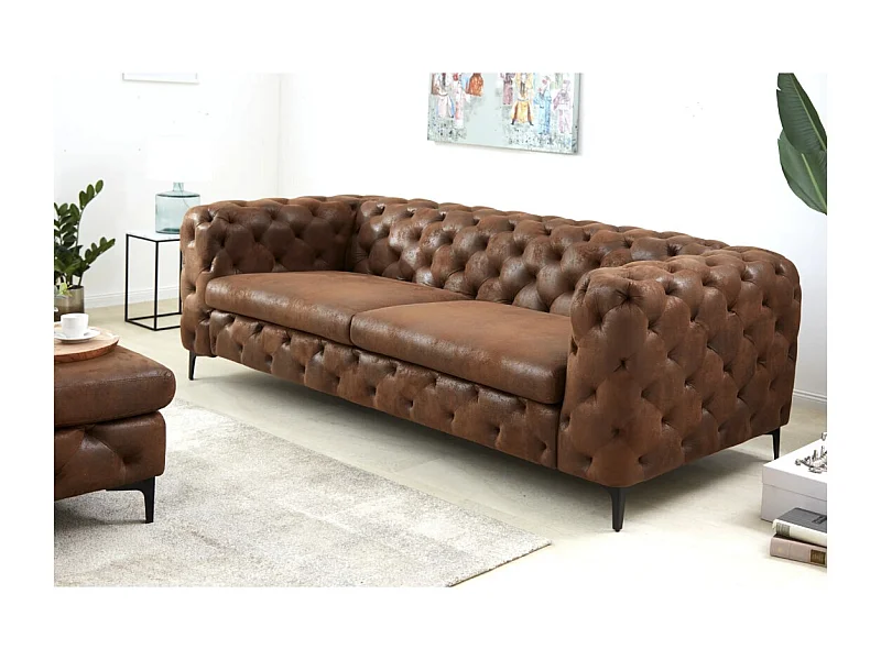 Sofa VELENA braun – Barocksofa aus Mikrofaser mit schwarzen Metallfüßen