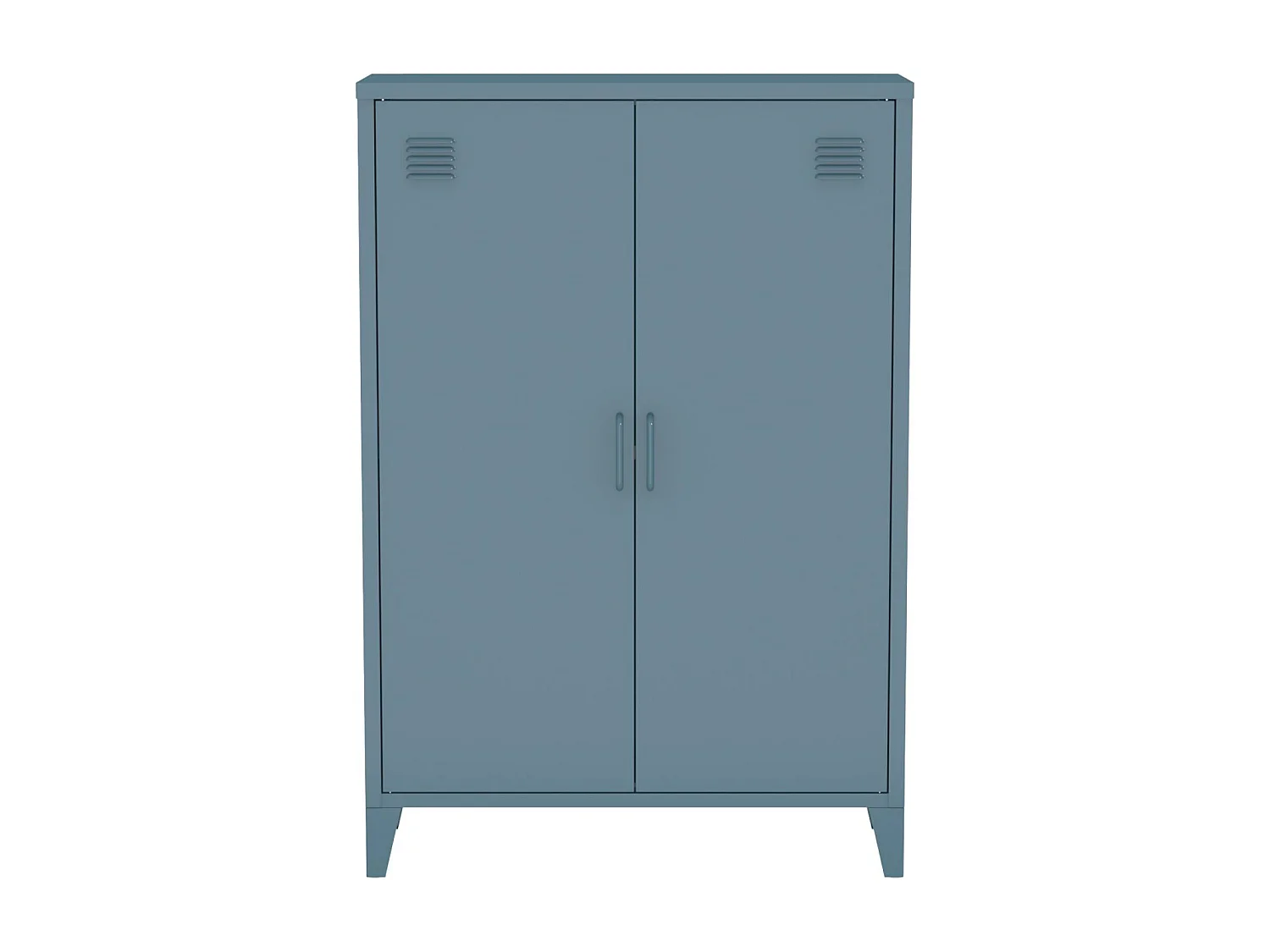 Commode/armoire en métal bleu. 2 espaces de rangement. casiers