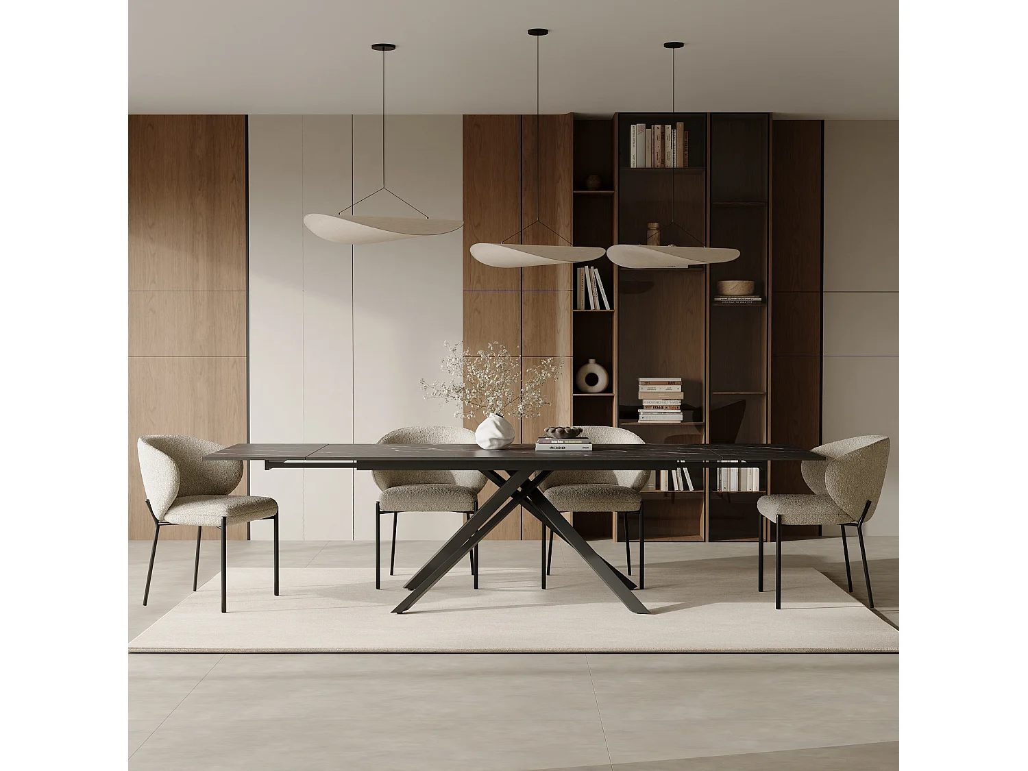 Table extensible 8-10 personnes céramique effet marbre noir 180cm GINKO