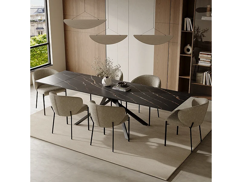 Table extensible 8-10 personnes céramique effet marbre noir 180cm GINKO