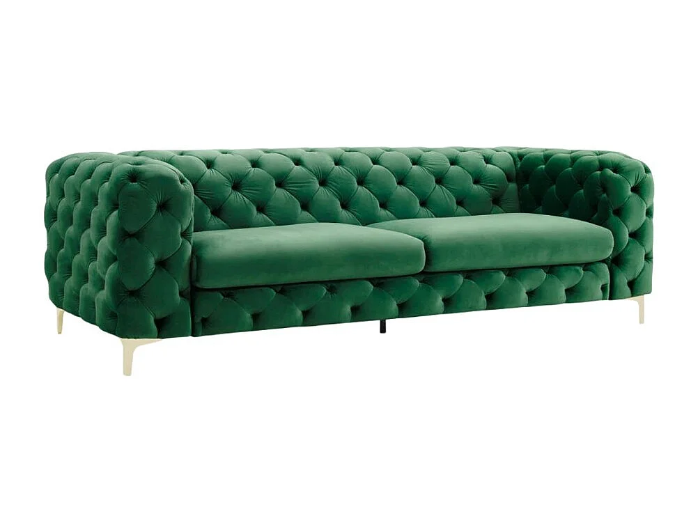 Canapé droit VELENA vert émeraude – Canapé baroque en velours avec pieds métal dorés