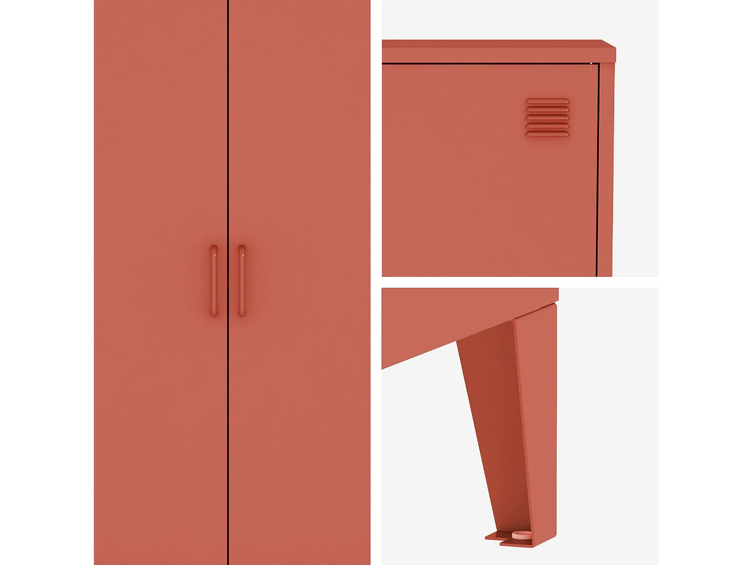 Commode/armoire en métal terracotta. 2 espaces de rangement. casiers