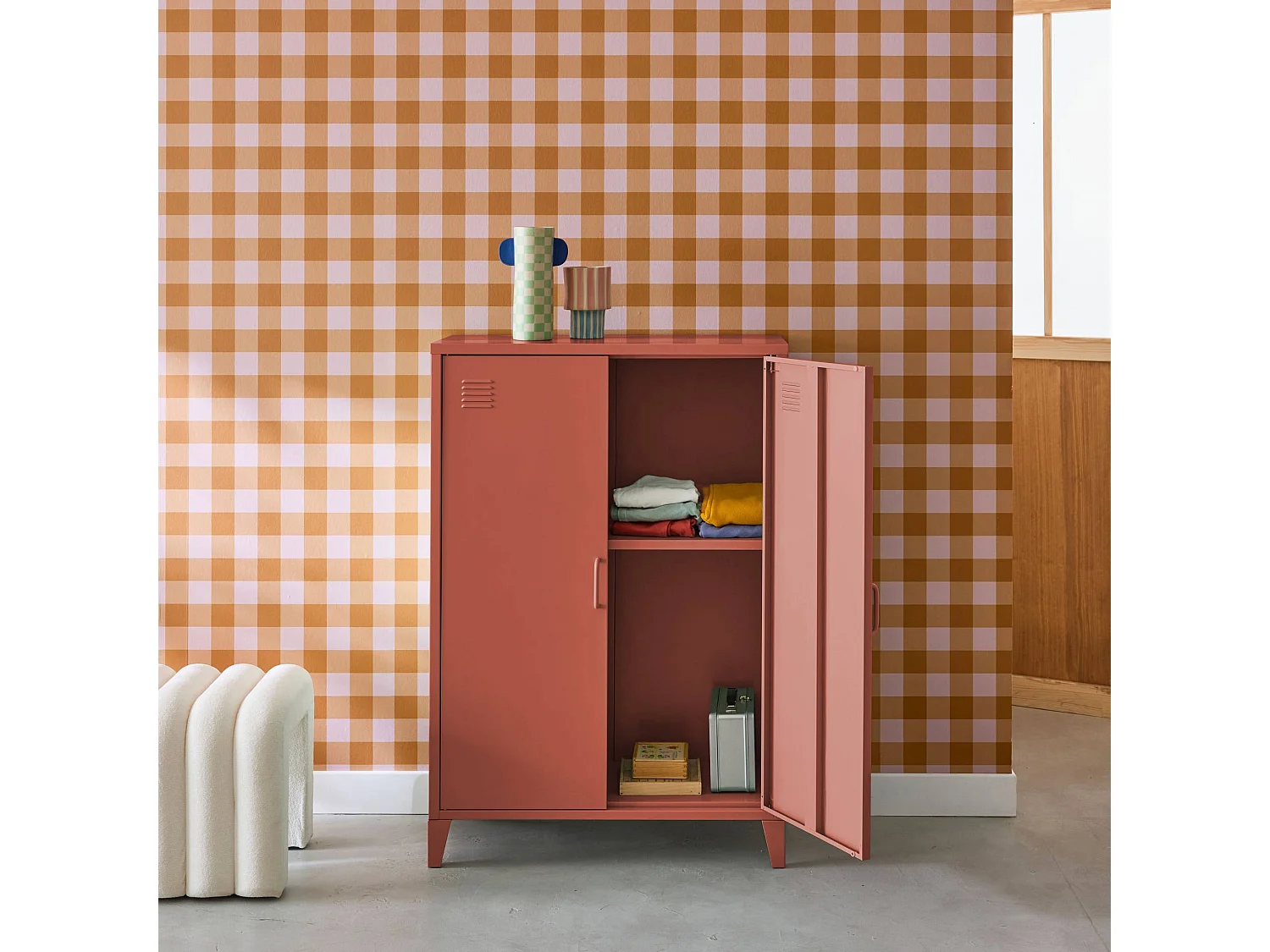 Cassettiera/armadio industriale metallo 2 ante, terracotta