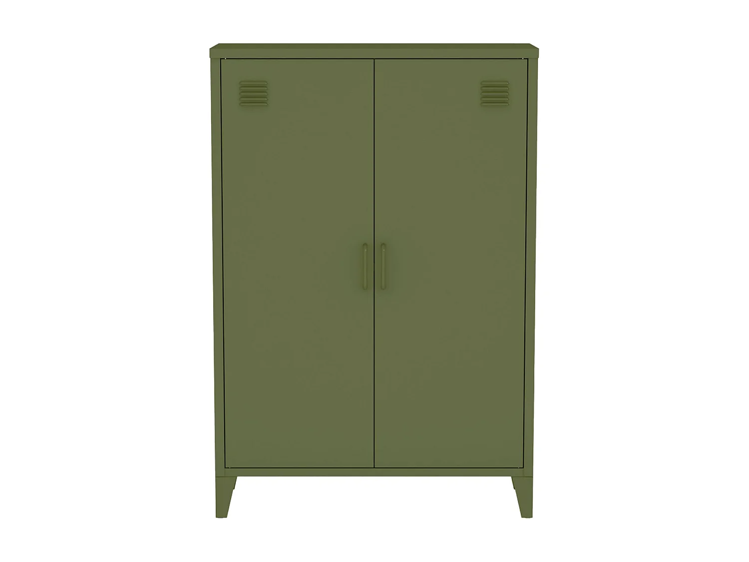 Commode/armoire en métal kaki. 2 espaces de rangement. casiers