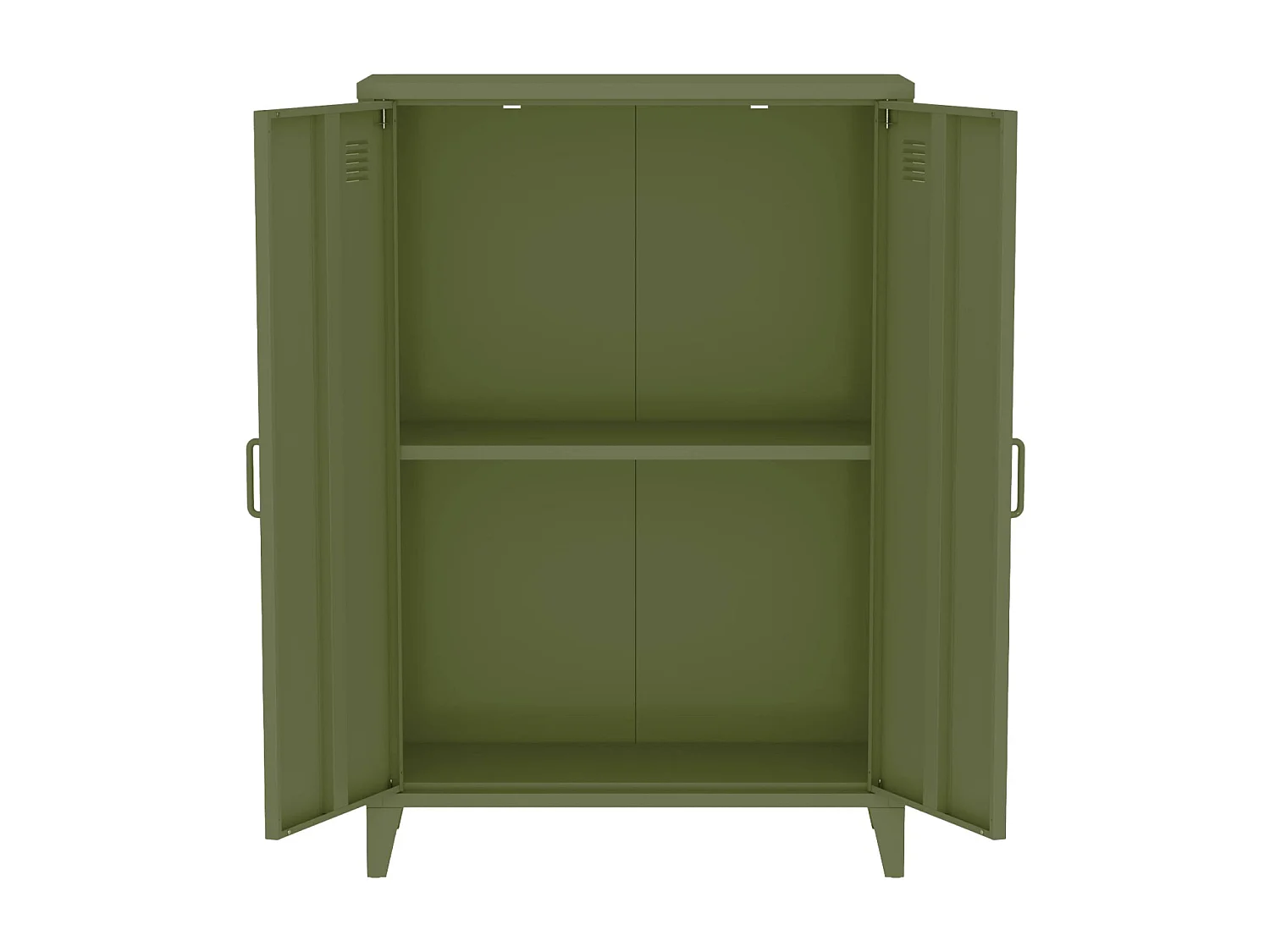 Commode/armoire en métal kaki. 2 espaces de rangement. casiers