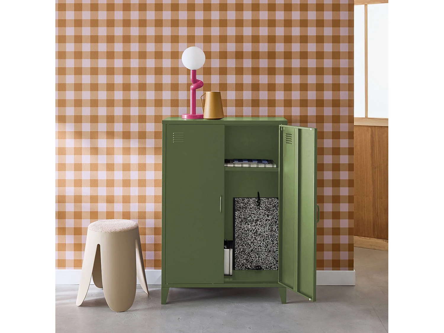 Cassettiera/armadio industriale metallo 2 ante, verde kaki