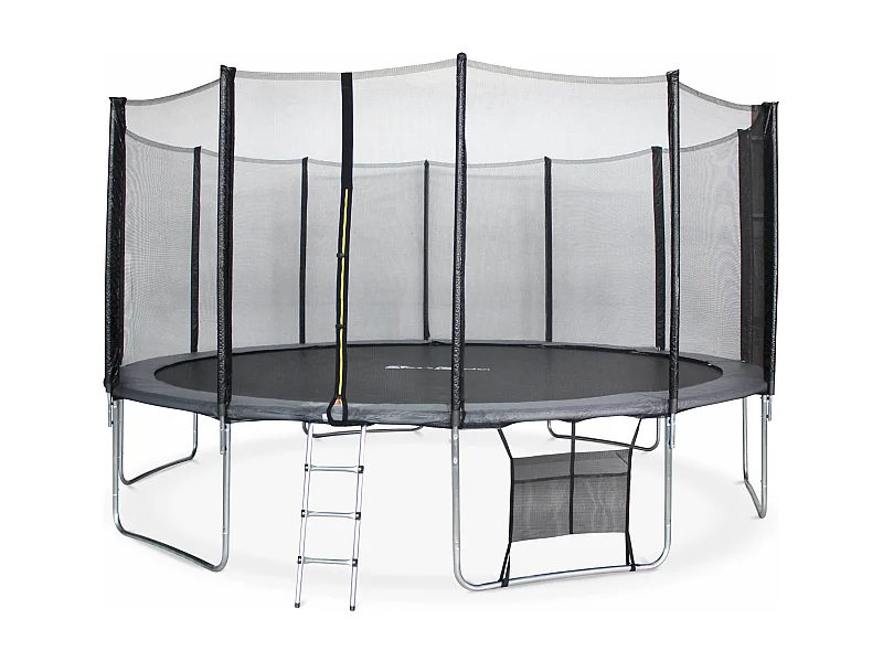 Trampoline 490cm gris avec filet de protection. échelle. bâche. filet pour chaussures. kit d'ancrage - Jupiter XXL - Trampoline de jardin 490 cm 4m|Qualité