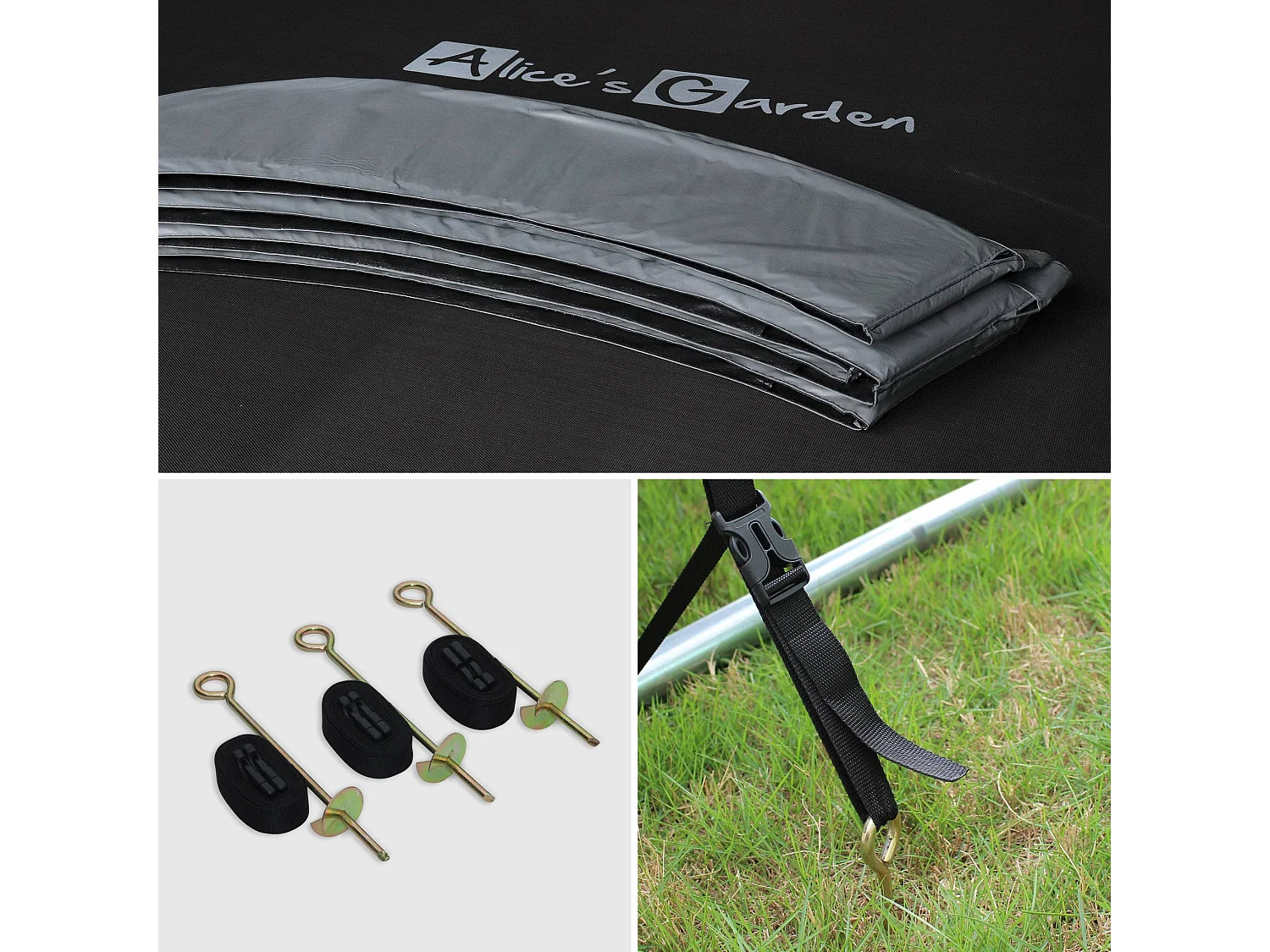 Trampoline Ø 305cm - Mars Inner XXL- trampoline de jardin gris avec filet de protection intérieur. échelle. bâche. filet pour chaussures et kit d'ancrage 3.05m