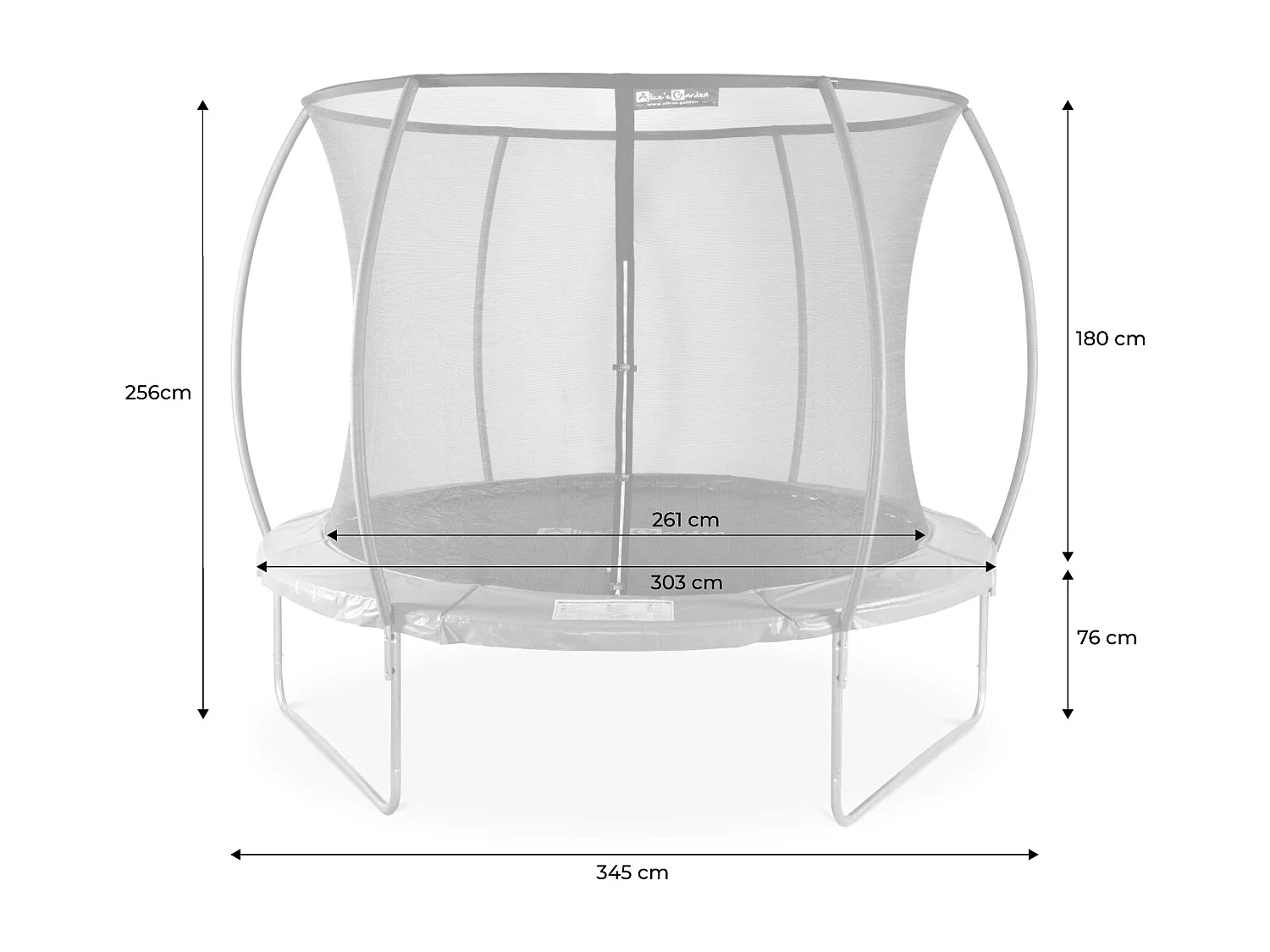 Trampoline Ø 305cm - Mars Inner XXL- trampoline de jardin gris avec filet de protection intérieur. échelle. bâche. filet pour chaussures et kit d'ancrage 3.05m
