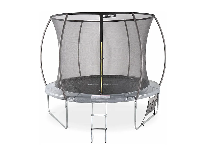 Trampoline Ø 305cm - Mars Inner XXL- trampoline de jardin gris avec filet de protection intérieur. échelle. bâche. filet pour chaussures et kit d'ancrage 3.05m