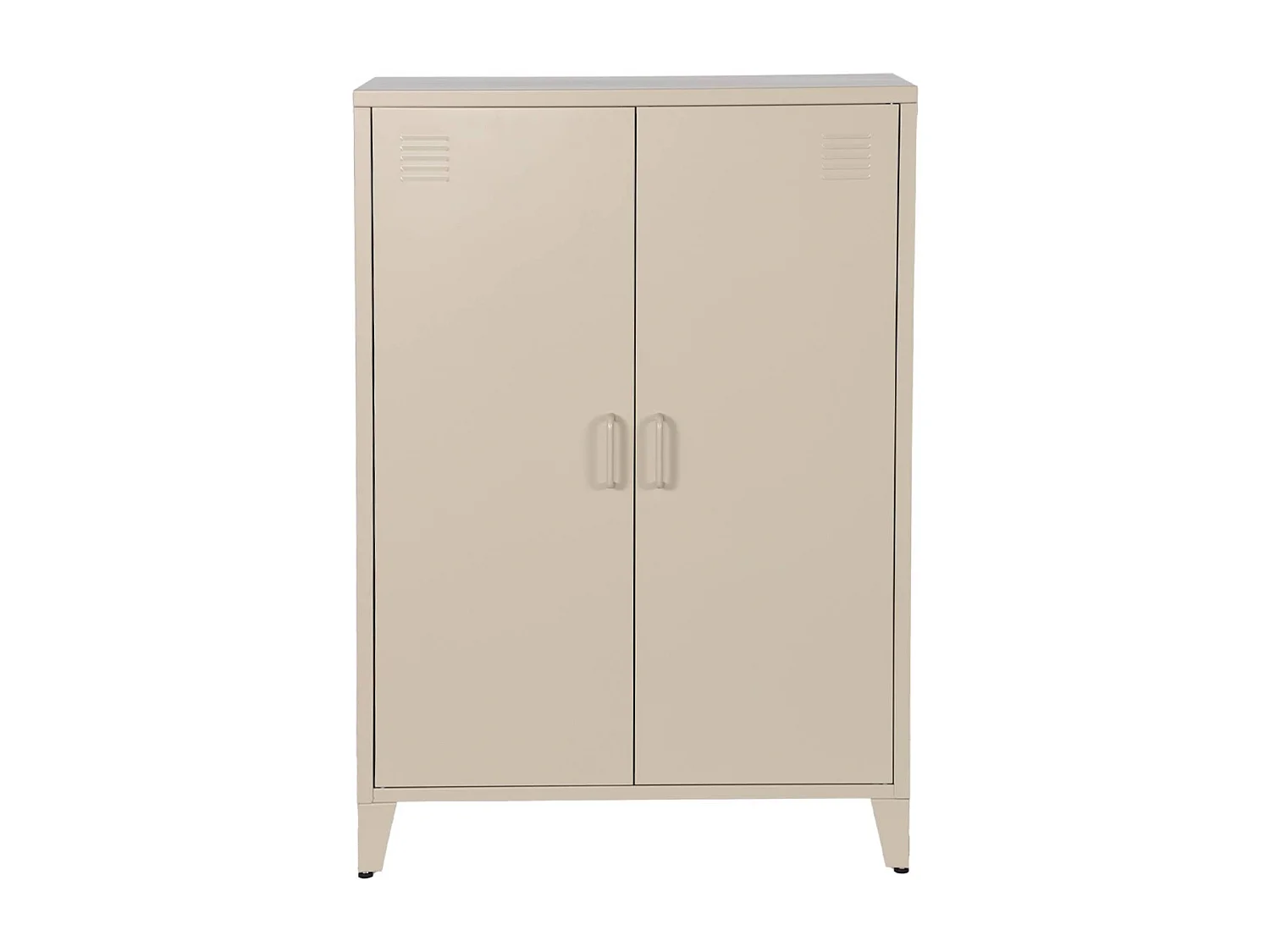 Commode/armoire en métal beige. 2 espaces de rangement. casiers