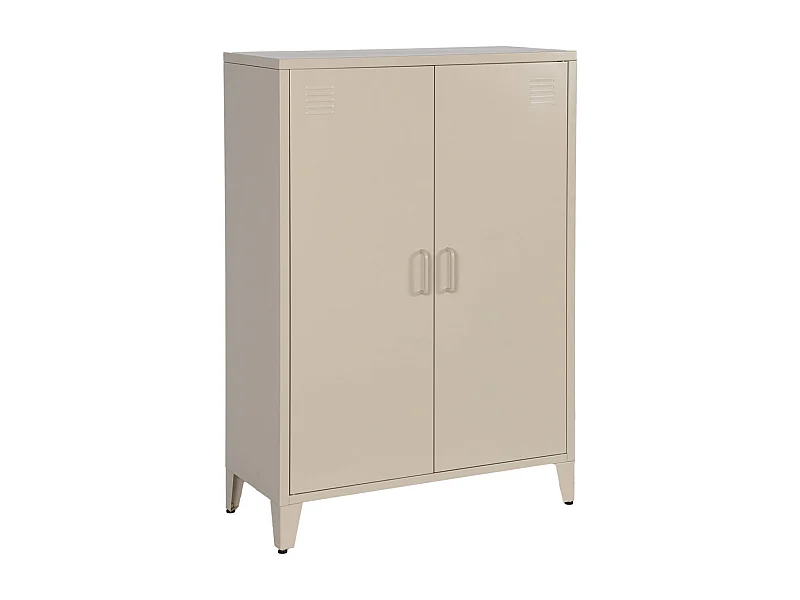 Commode/armoire en métal beige. 2 espaces de rangement. casiers