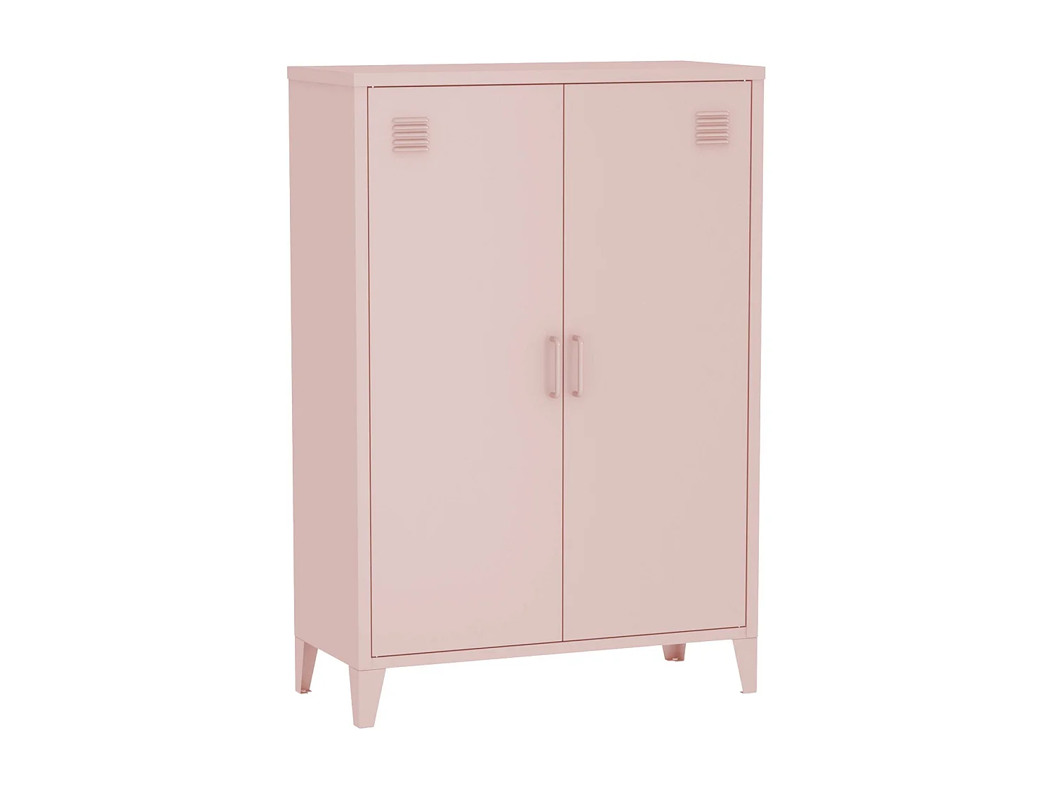 Commode/armoire en métal rose. 2 espaces de rangement. casiers