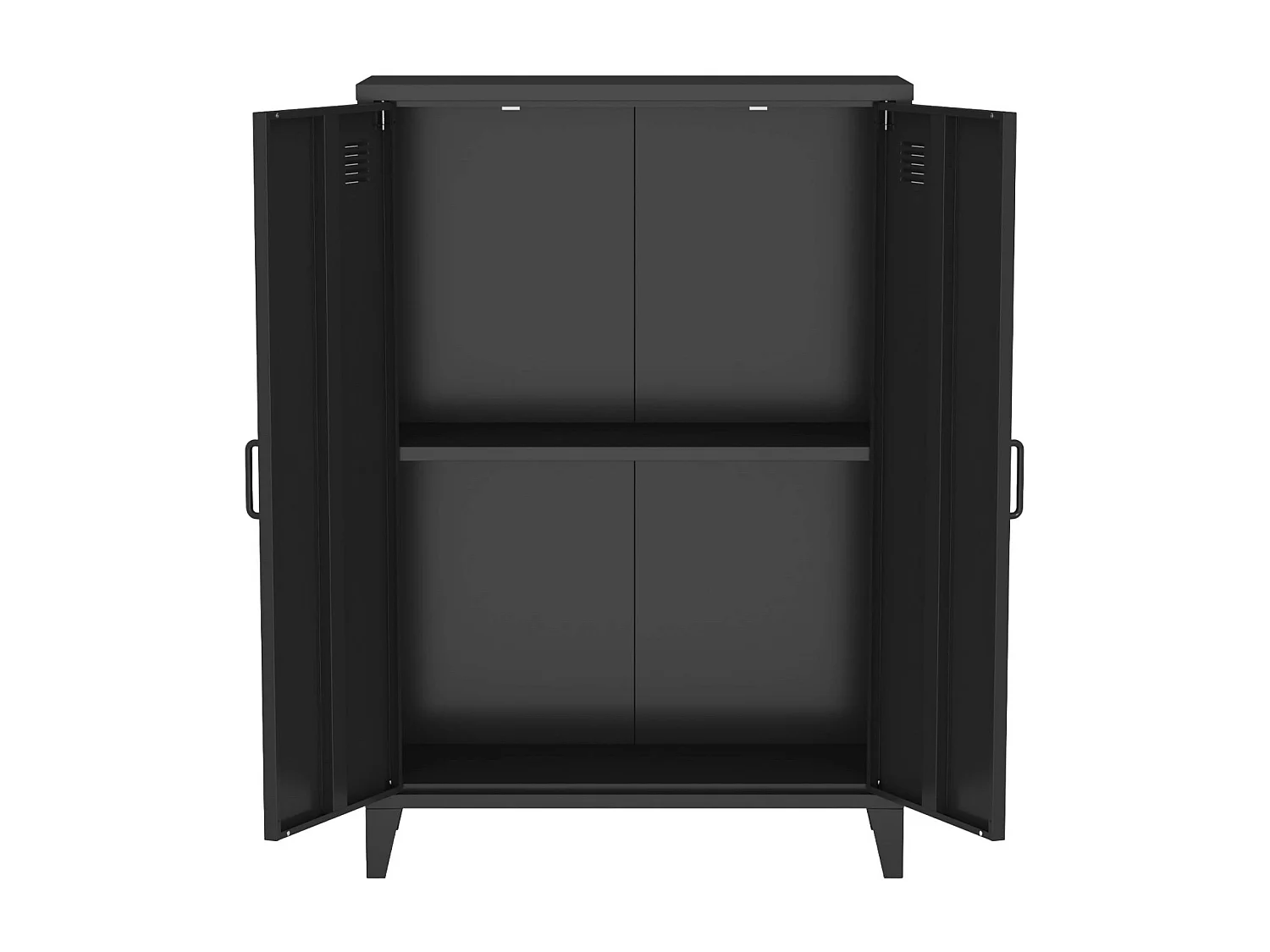 Commode/armoire en métal noir 2 espaces de rangement. casiers