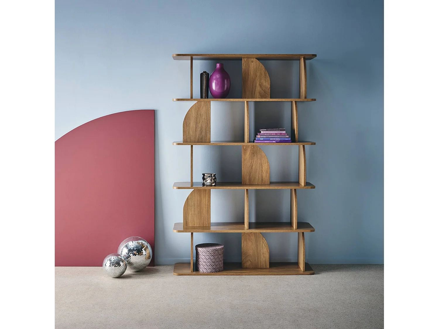 Libreria esotica in legno a 5 livelli, albero di mango