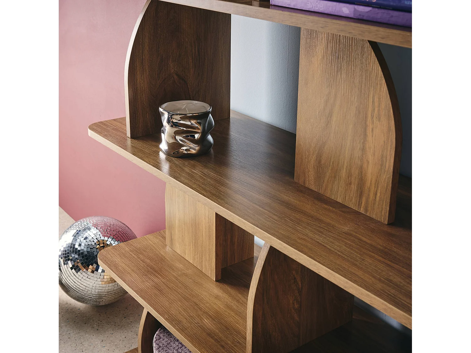 Libreria esotica in legno a 5 livelli, albero di mango