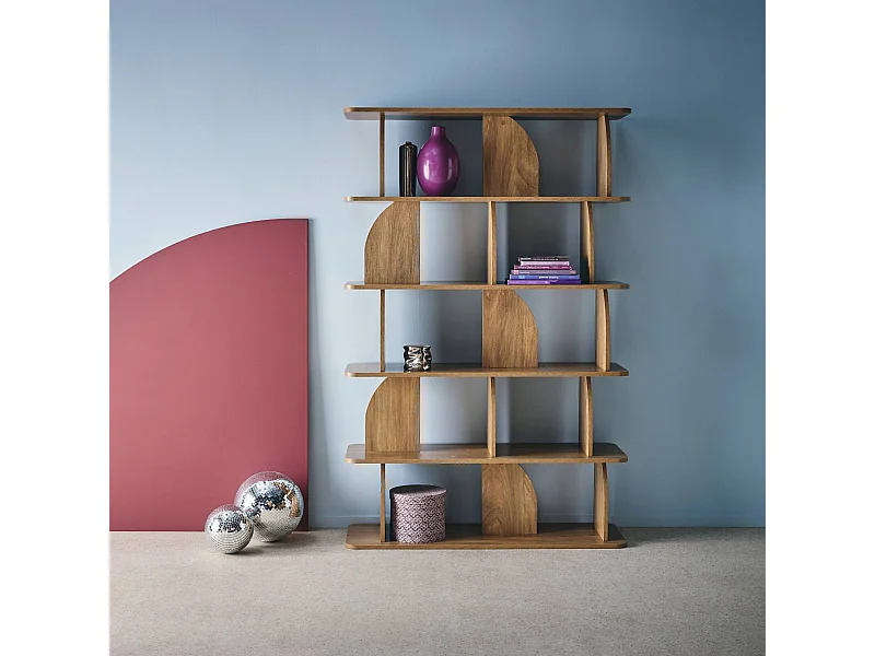 Libreria esotica in legno a 5 livelli, albero di mango