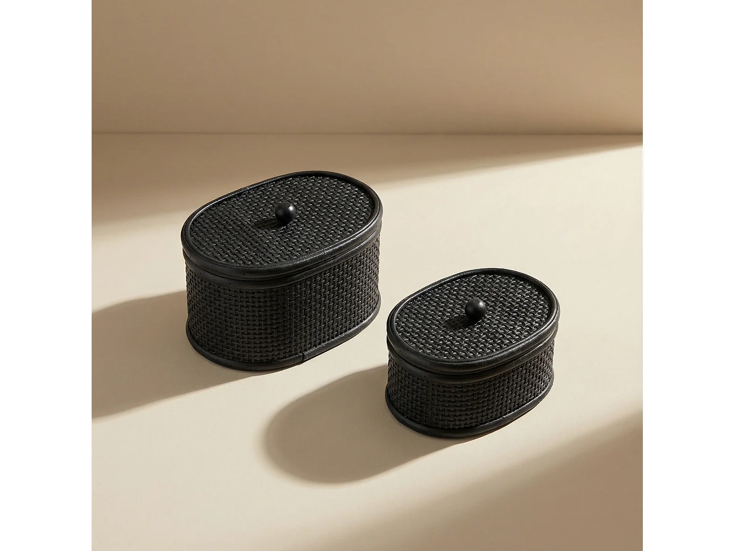 Boites en rotin ovales Mila - Noir