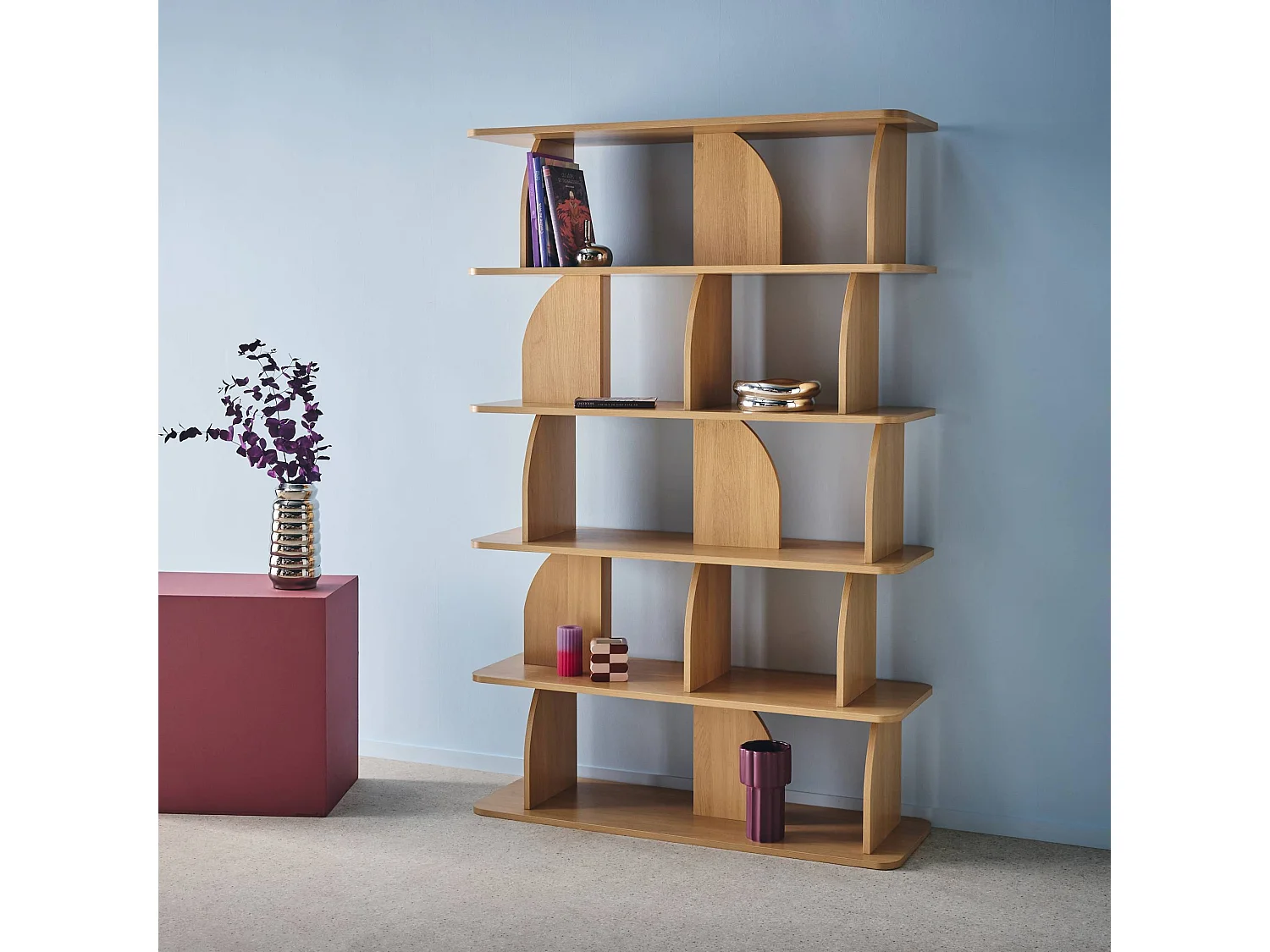 Libreria esotica in legno a 5 livelli, quercia