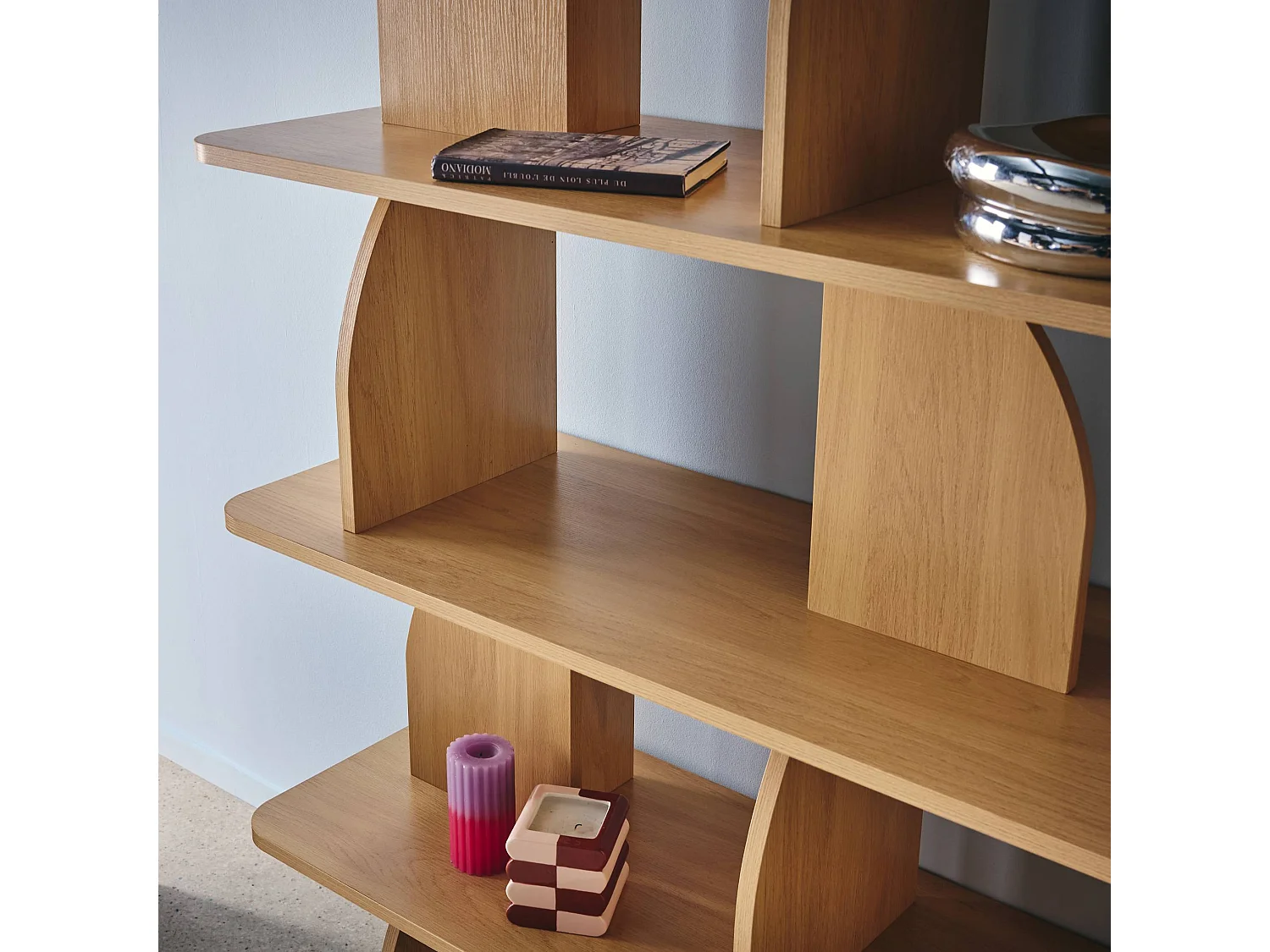 Libreria esotica in legno a 5 livelli, quercia