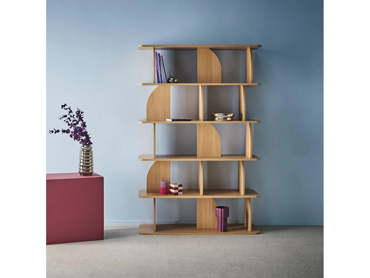 Estantería, biblioteca con decoración estilo madera, 5 niveles roble