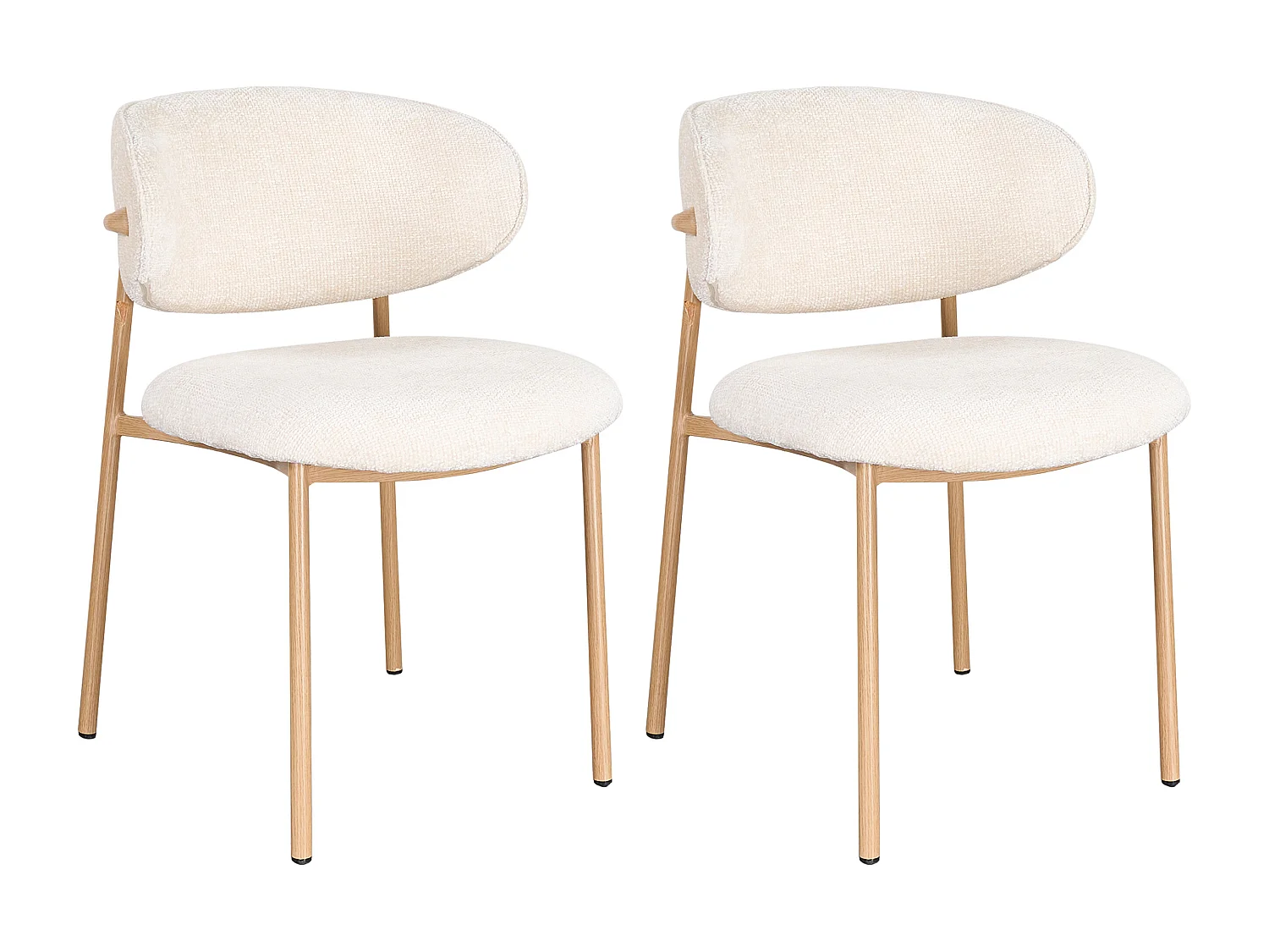 Lot de 2 chaises en tissu texturé et métal effet bois - Crème et Naturel - NAFISA
