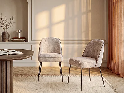 Set van 2 stoelen in gestructureerde stof en zwart metaal - Beige - MIRUBA
