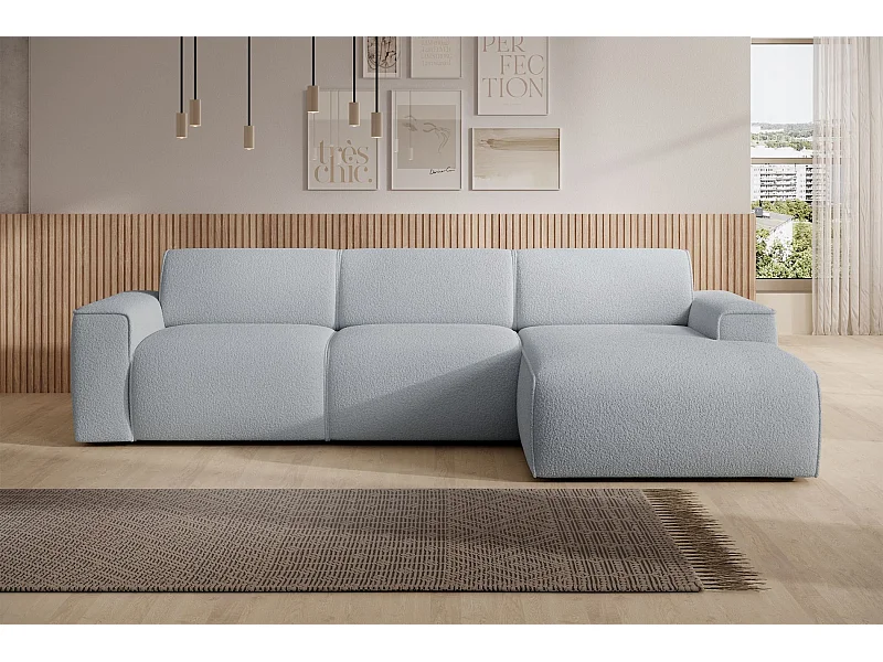 Hoekbank – ottomane rechts – lichtgrijs – bouclé – BOUVI